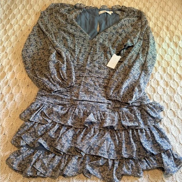 ASTR The Label Floral Blue Dress with Ruffle Hem Size L - Picture 5 of 13